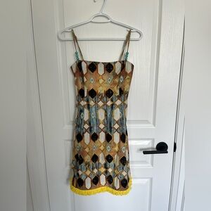 Blue and Brown Sheath Dress with Spaghetti Bead Straps